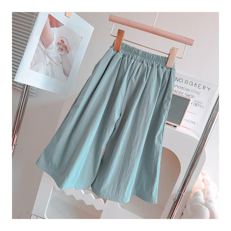 [363885] - Baju Setelan Atasan Blouse Renda Lengan Kutung Bawahan Celana Panjang Kulot Fashion Anak Perempuan - Motif Basic Color White - BABYHOKI STORE