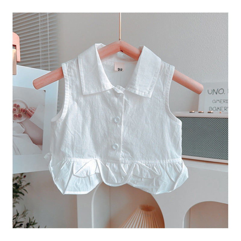 [363885] - Baju Setelan Atasan Blouse Renda Lengan Kutung Bawahan Celana Panjang Kulot Fashion Anak Perempuan - Motif Basic Color White - BABYHOKI STORE