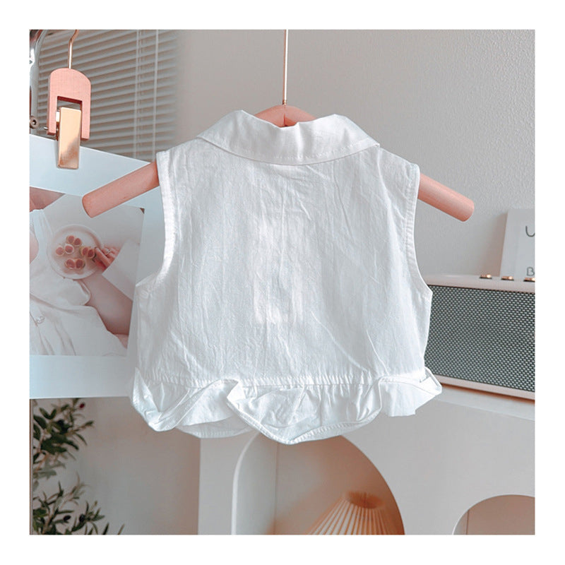 [363885] - Baju Setelan Atasan Blouse Renda Lengan Kutung Bawahan Celana Panjang Kulot Fashion Anak Perempuan - Motif Basic Color White - BABYHOKI STORE