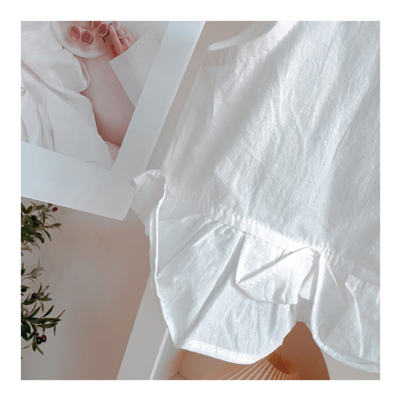 [363885] - Baju Setelan Atasan Blouse Renda Lengan Kutung Bawahan Celana Panjang Kulot Fashion Anak Perempuan - Motif Basic Color White - BABYHOKI STORE