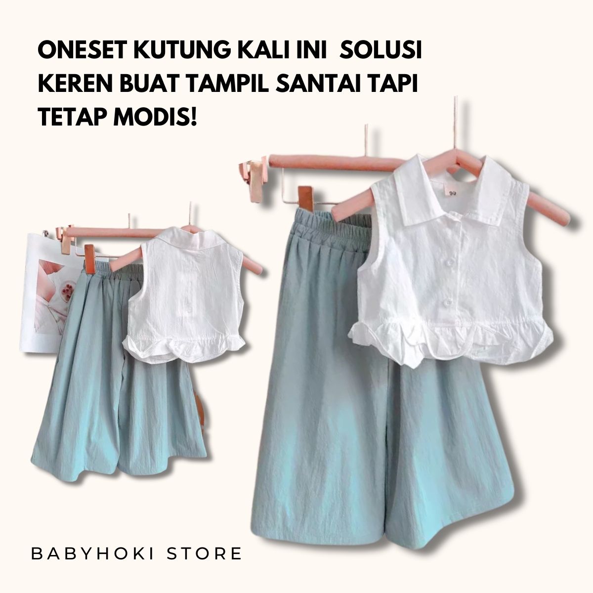 [363885] - Baju Setelan Atasan Blouse Renda Lengan Kutung Bawahan Celana Panjang Kulot Fashion Anak Perempuan - Motif Basic Color White - BABYHOKI STORE