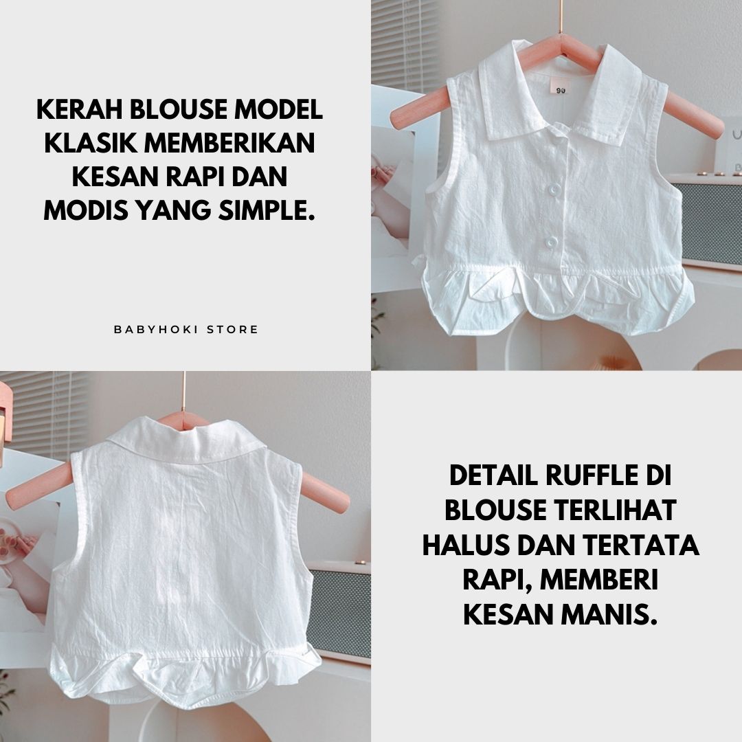 [363885] - Baju Setelan Atasan Blouse Renda Lengan Kutung Bawahan Celana Panjang Kulot Fashion Anak Perempuan - Motif Basic Color White - BABYHOKI STORE
