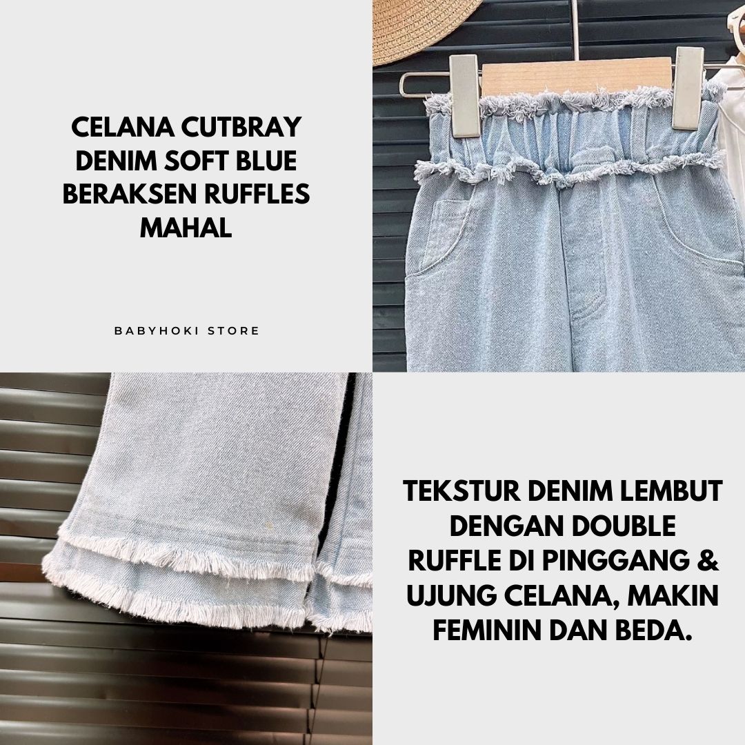 [363886] - Baju Setelan Atasan Blouse Lengan Panjang Bawahan Celana Panjang Cutbray Fashion Anak Perempuan - Motif White Flower Line - BABYHOKI STORE