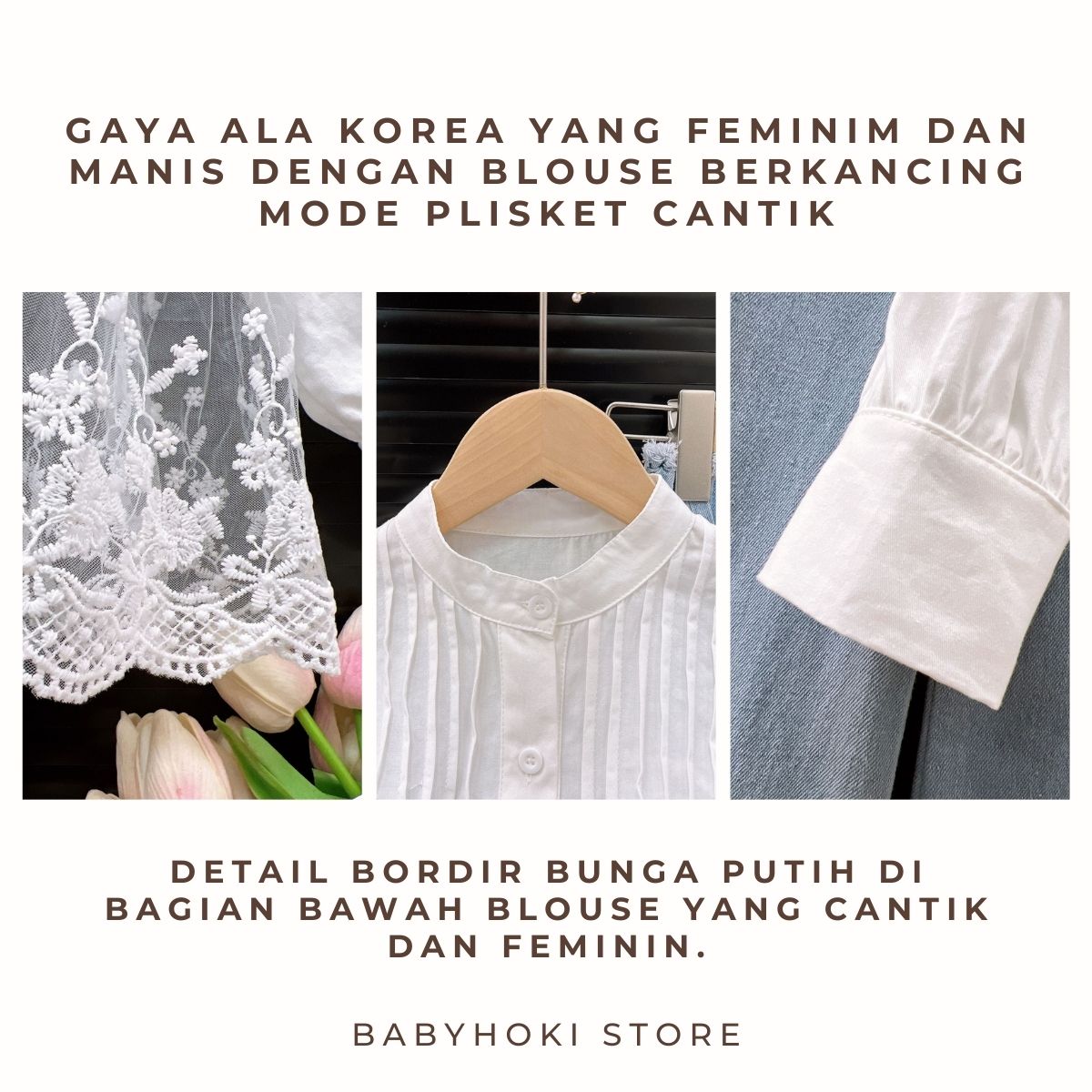 [363886] - Baju Setelan Atasan Blouse Lengan Panjang Bawahan Celana Panjang Cutbray Fashion Anak Perempuan - Motif White Flower Line - BABYHOKI STORE