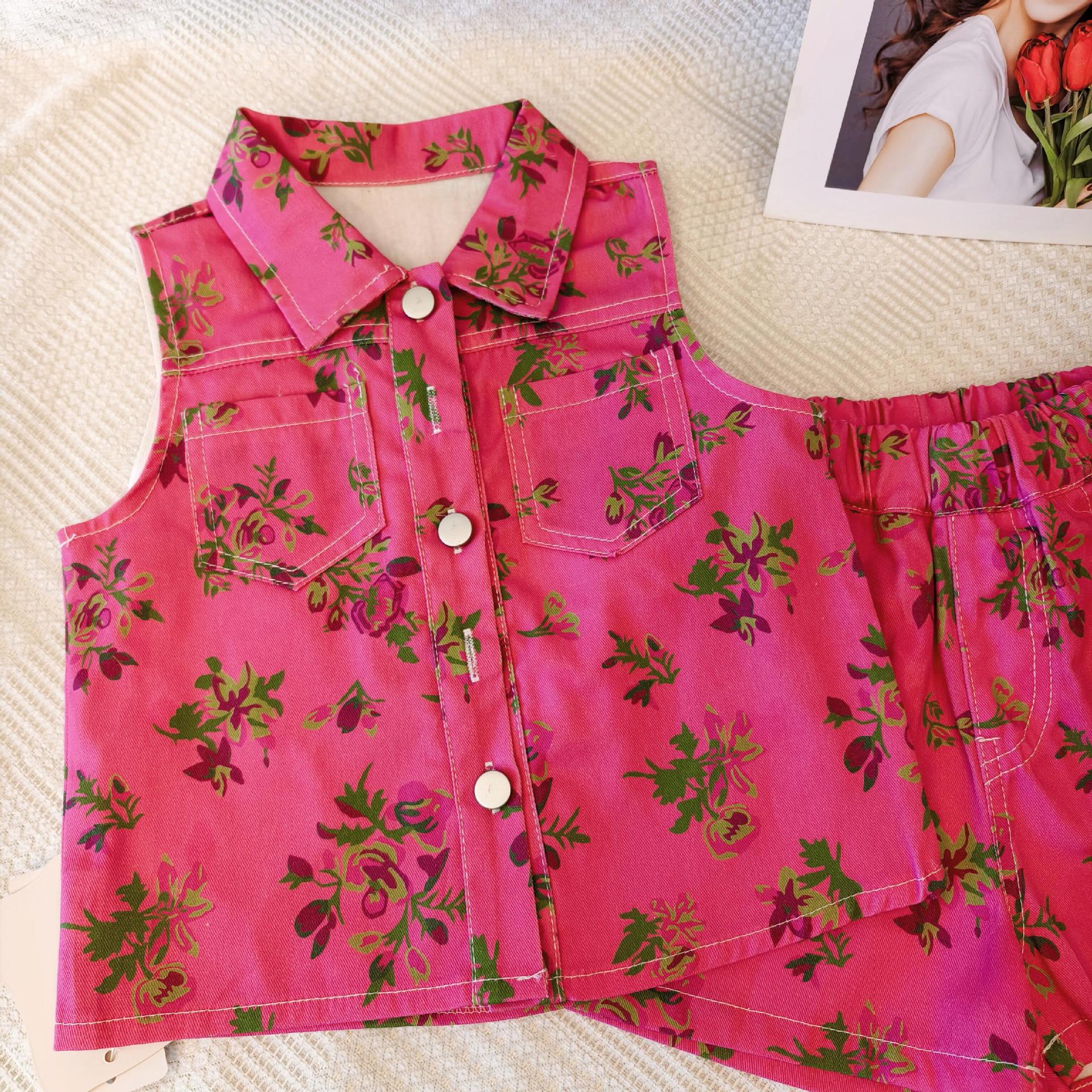 [363888] - Baju Setelan Atasan Lengan Kutung Bawahan Celana Pendek Fashion Anak Perempuan - Motif Green Flower - BABYHOKI STORE