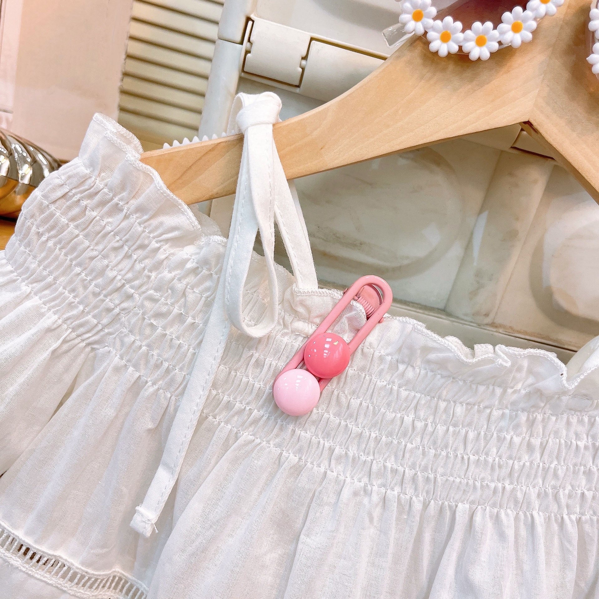 [363889] - One Set 2in1 Baju Setelan Atasan Blouse Katbol Lengan Pendek Bawahan Celana Pendek Fashion Anak Perempuan - Motif Patterned White - BABYHOKI STORE - BABYHOKI STORE