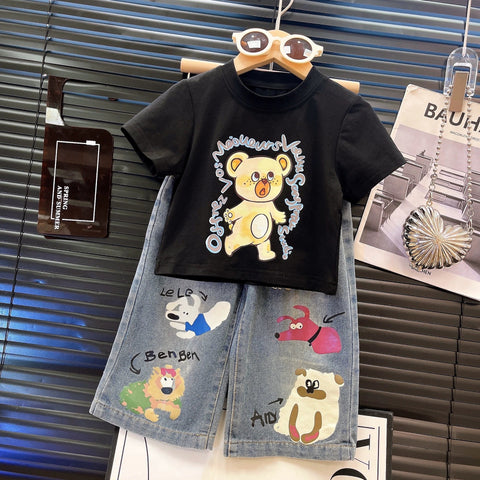 [363891] - Baju Setelan Atasan Kaos Lengan Pendek Bawahan Celana Panjang Kulot Fashion Anak Perempuan - Motif Cute Animals