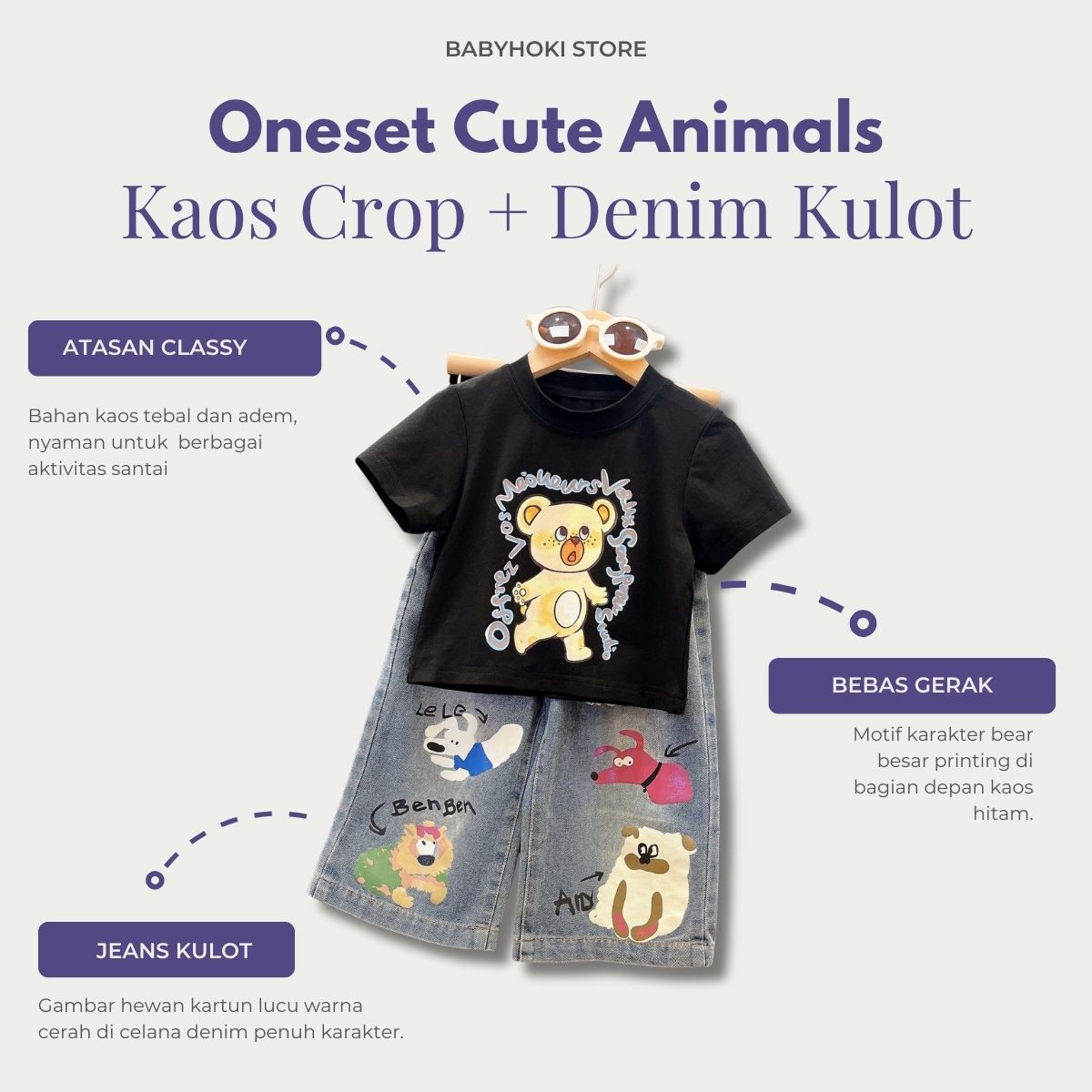 [363891] - Baju Setelan Atasan Kaos Lengan Pendek Bawahan Celana Panjang Kulot Fashion Anak Perempuan - Motif Cute Animals - BABYHOKI STORE