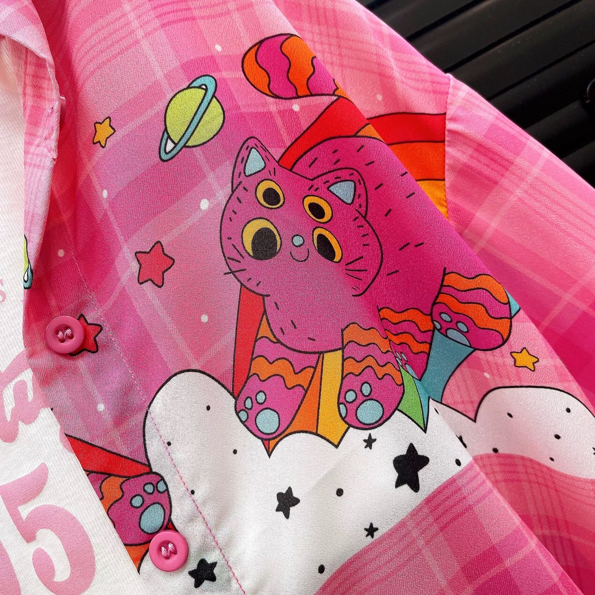 [363892] - Baju Setelan 3 In 1 Atasan Kemeja Lengan Panjang Bawahan Celana Pendek Denim Fashion Anak Perempuan - Motif Funny Animal Guitar - BABYHOKI STORE