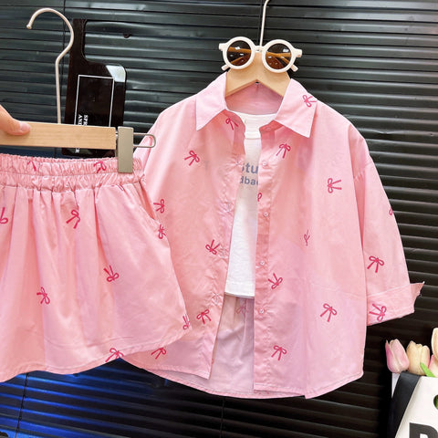 [363893] - One Set 2in1 Setelan Baju Atasan Kemeja Lengan Panjang Bawahan Rok Mini Fashion Anak Perempuan - Motif Pink Base Band - BABYHOKI STORE