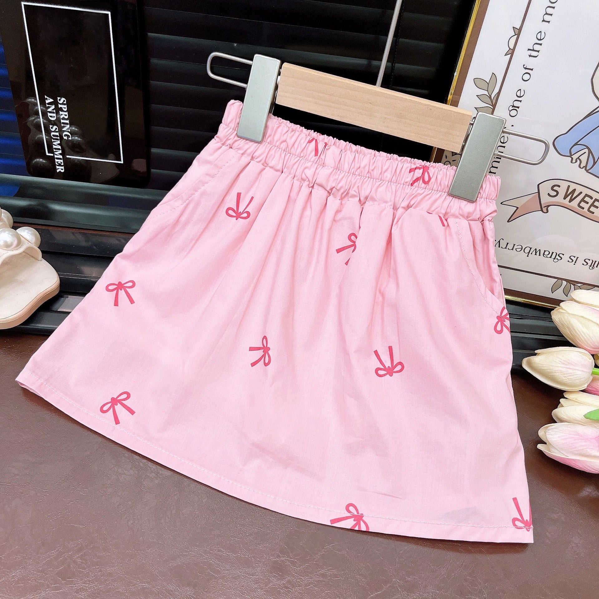 [363893] - One Set 2in1 Setelan Baju Atasan Kemeja Lengan Panjang Bawahan Rok Mini Fashion Anak Perempuan - Motif Pink Base Band - BABYHOKI STORE