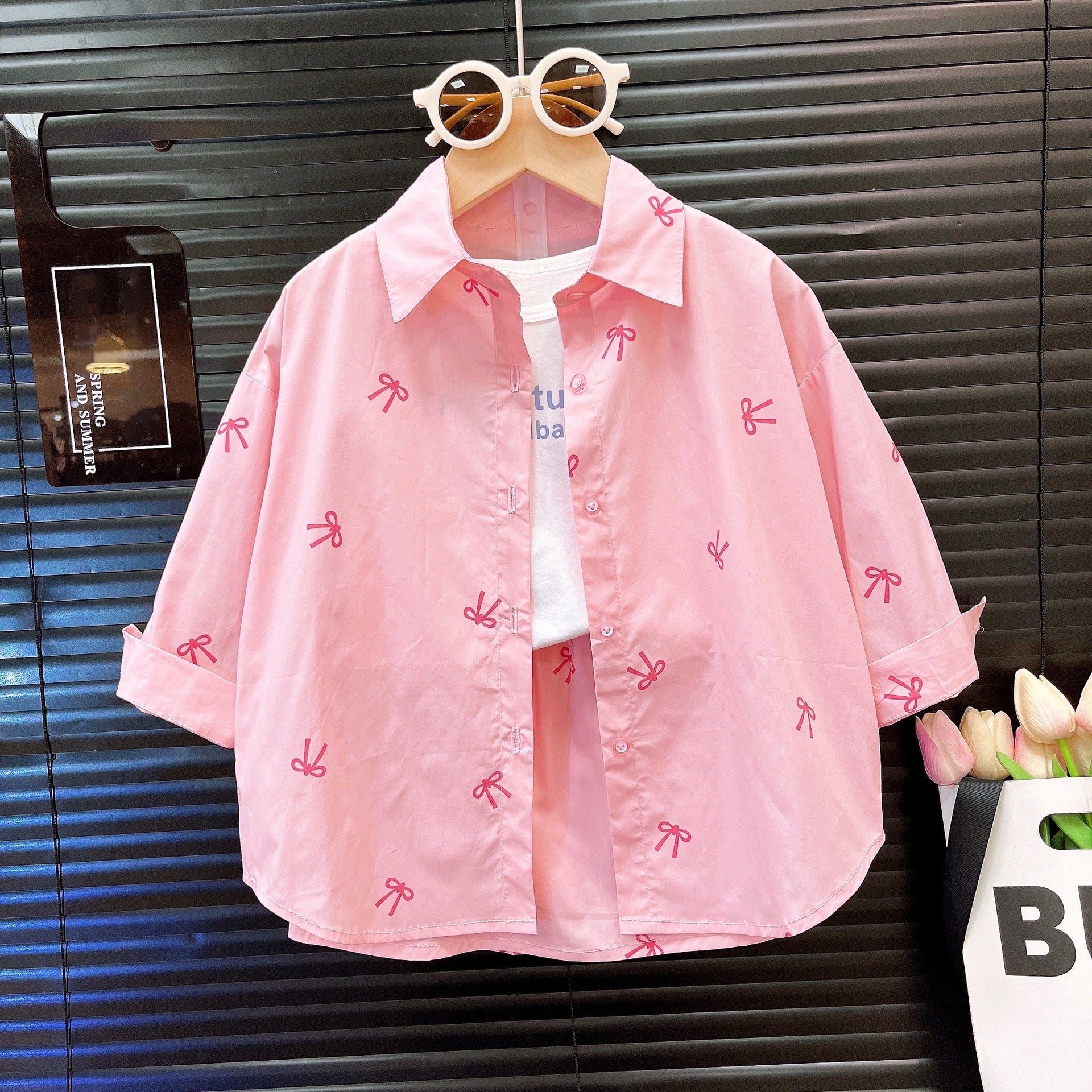 [363893] - One Set 2in1 Setelan Baju Atasan Kemeja Lengan Panjang Bawahan Rok Mini Fashion Anak Perempuan - Motif Pink Base Band - BABYHOKI STORE