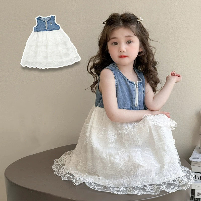 [363896] - Baju Dress Gaun Lengan Kutung Denim Fashion Anak Perempuan - Motif Denim Lace - BABYHOKI STORE - BABYHOKI STORE