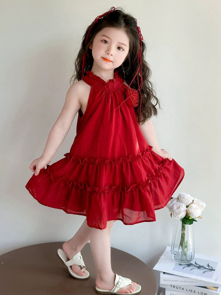 [363900] - Baju Dress Gaun Lengan Kutung Fashion Anak Perempuan Cewek - Motif Summer Halter Neck Dress -  BABYHOKI STORE