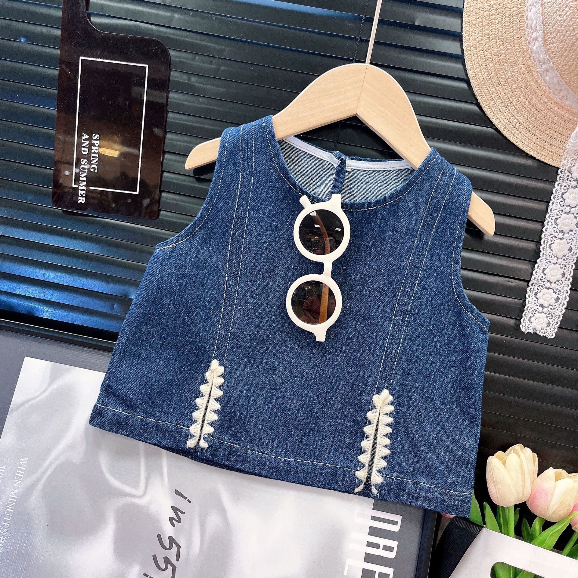 [363903] - One Set 3in1 Baju Setelan Atasan Blouse Lengan Panjang Atasan Vest Denim Bawahan Celana Panjang Denim Fashion Anak Cewek Perempuan - Motif Basic Denim - BABYHOKI STORE - BABYHOKI STORE
