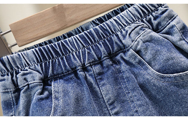 [363904] - Baju Setelan Atasan Bloue Lengan Panjang Bawahan Celana Panjang Denim Fashion Anak Cewek Perempuan - Motif Lapel Flower - BABYHOKI STORE - BABYHOKI STORE