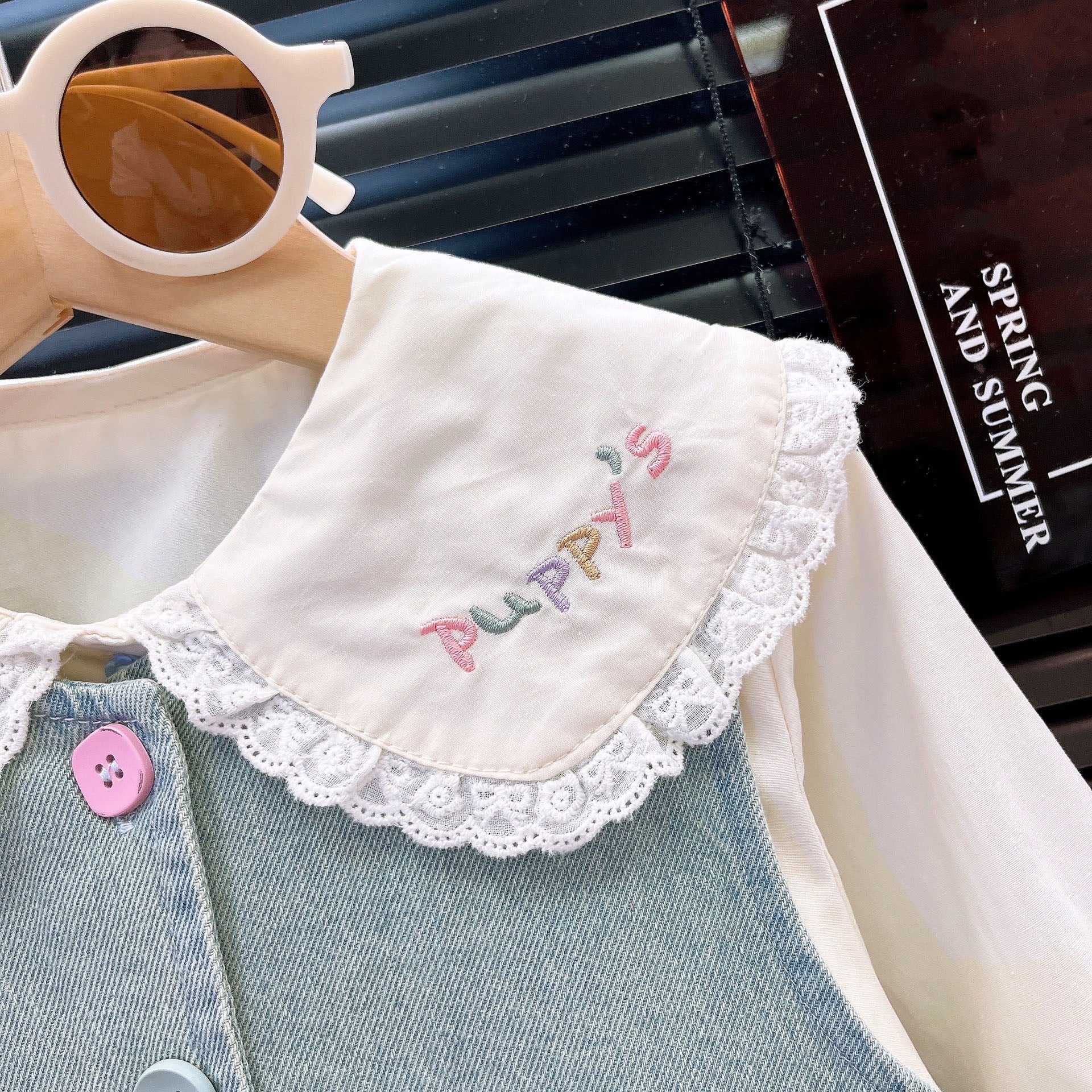 [363908] - One Set 3in1 Baju Setelan Atasan Blouse Renda Lengan Panjang Vest Kutung Denim Bawahan Celana Panjang Denim Fashion Anak Cewek Perempuan - Motif Love Star - BABYHOKI STORE