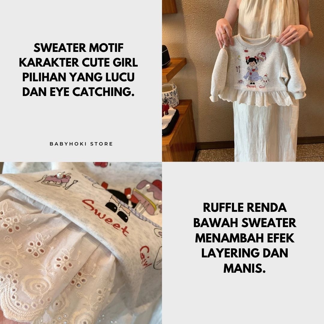 [363909] - Baju Setelan Atasan Sweater Ruffled Renda Lengan Panjang Bawahan Celana Panjang Denim Fashion Anak Cewek Perempuan - Motif Cute Girl Picture - BABYHOKI STORE