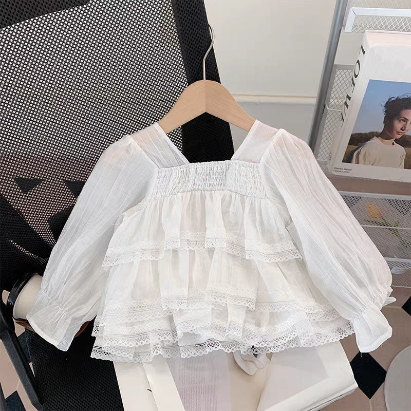 [363910] - Baju Setelan Atasan Blouse Renda Lengan Panjang Bawahan Celana Panjang Cutbray Denim Fashion Anak Cewek Perempuan - Motif Cute Lace Tops - BABYHOKI STORE - BABYHOKI STORE