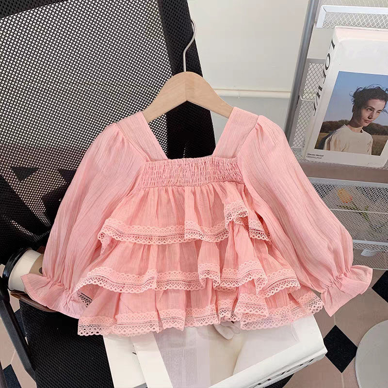 [363910] - Baju Setelan Atasan Blouse Renda Lengan Panjang Bawahan Celana Panjang Cutbray Denim Fashion Anak Cewek Perempuan - Motif Cute Lace Tops - BABYHOKI STORE - BABYHOKI STORE