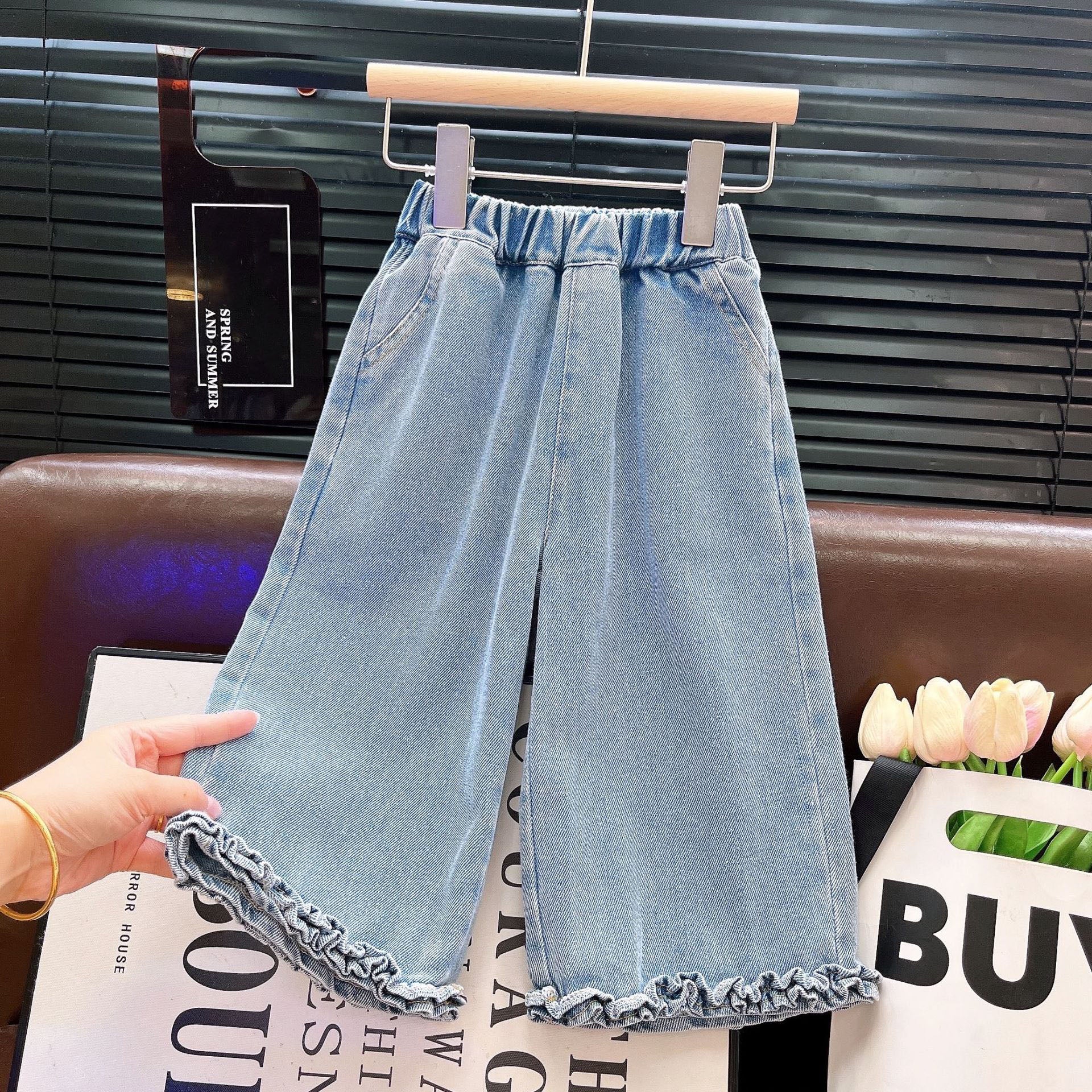 [363911] - One Set 3in1 Baju Setelan Atasan Blouse Renda Lengan Panjang Vest Rompi Denim Bawahan Celana Panjang Kulot Denim Fashion Anak Cewek Perempuan - Motif Vest Denim pocket - BABYHOKI STORE - BABYHOKI STORE