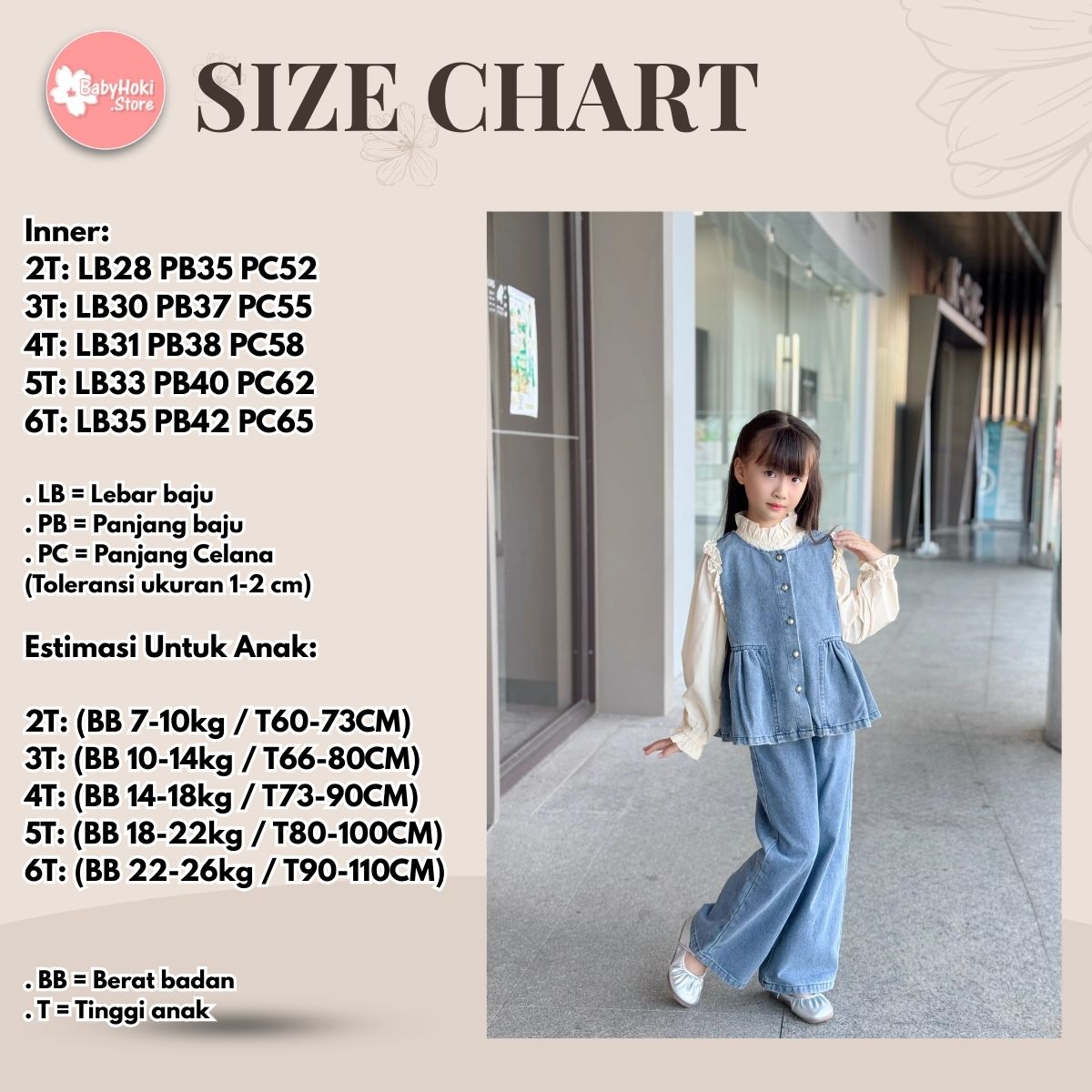 [363914] - One Set 3in1 Baju Setelan Atasan Blouse Lengan Panjang Vest Kutung Denim Bawahan Celana Panjang Kulot Denim Fashion Anak Cewek Perempuan - Motif Cute Lace - BABYHOKI STORE