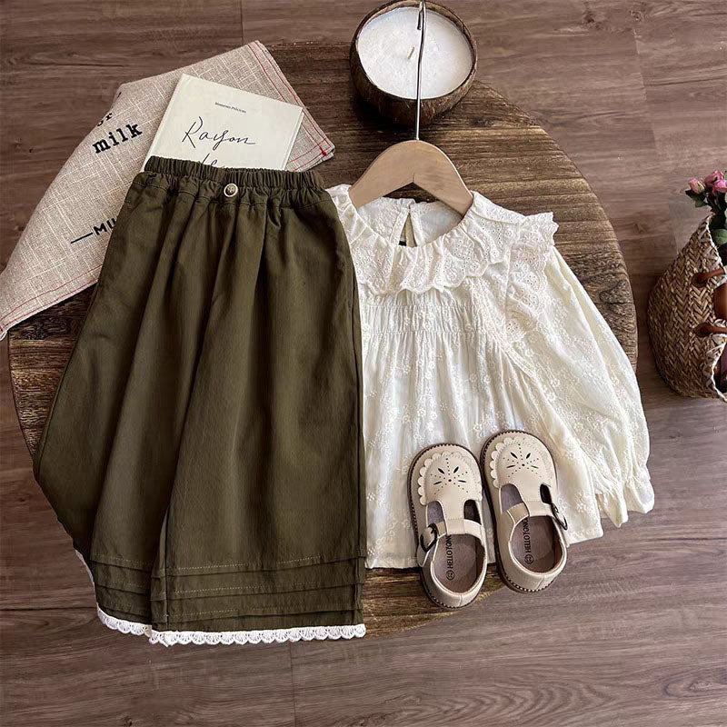 [363916] - Baju Setelan Atasan Bloue Lengan Panjang Bawahan Celana Panjang Kulot Fashion Anak Cewek Perempuan - Motif Cute Lace - BABYHOKI STORE - BABYHOKI STORE