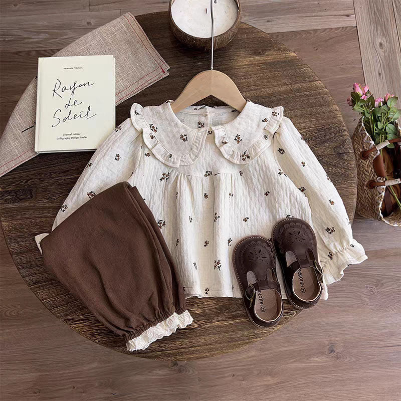 [363917] - One Set 2in1 Baju Setelan Atasan Blouse Renda Lengan Panjang Bawahan Celana Panjang Renda Fashion Anak Cewek Perempuan - Motif Floral Lace - BABYHOKI STORE