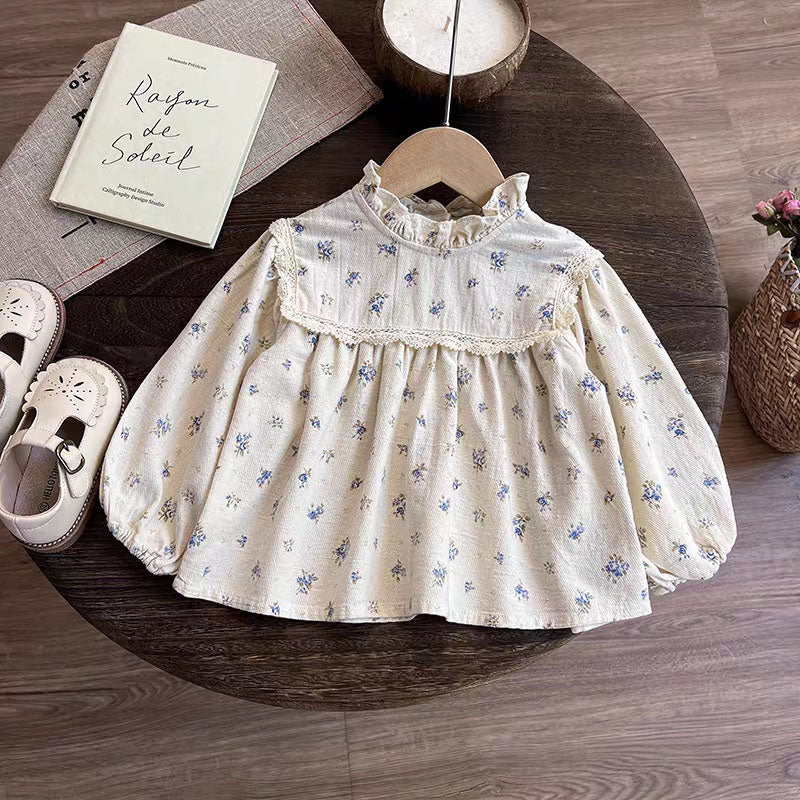 [363918] - One Set 2in1 Baju Setelan Atasan Blouse Renda Lengan Panjang Bawahan Celana Panjang Corduroy Fashion Anak Cewek Perempuan - Motif Floral Small Purple - BABYHOKI STORE