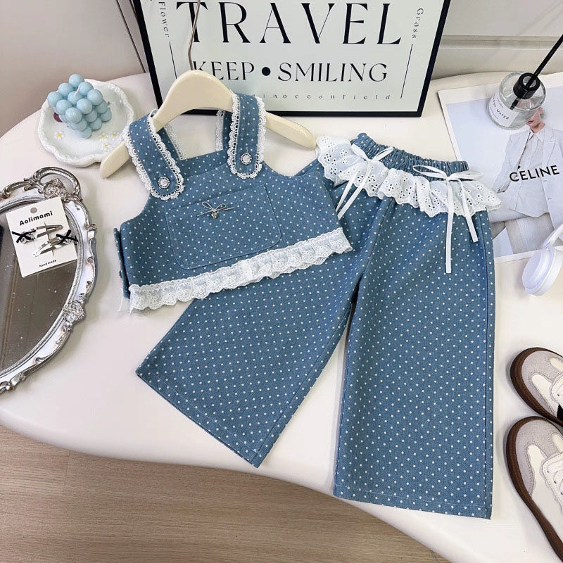 [363920] - One Set 3in1 Baju Setelan Atasan Blouse Lengan Panjang Vest Rompi Jeans Bawahan Celana Panjang Kulot Berenda Fashion Anak Cewek Perempuan - Motif Cute White Lace - BABYHOKI STORE - BABYHOKI STORE