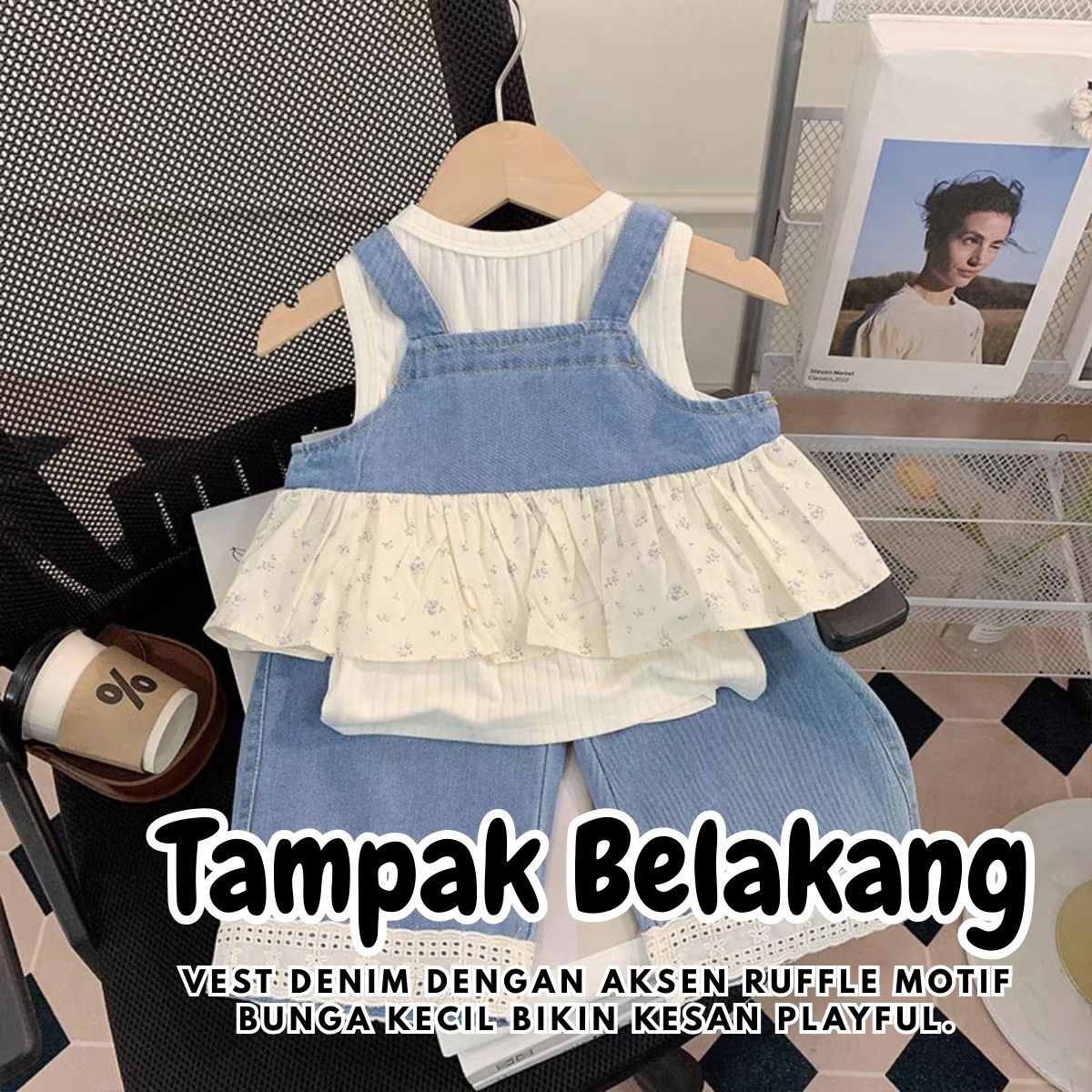 [363923] - One Set 3in1 Baju Setelan Atasan Lengan Kutung Vest Rompi Jeans Bawahan Celana Panjang Kulot Fashion Anak Cewek Perempuan - Motif Little Flower - BABYHOKI STORE