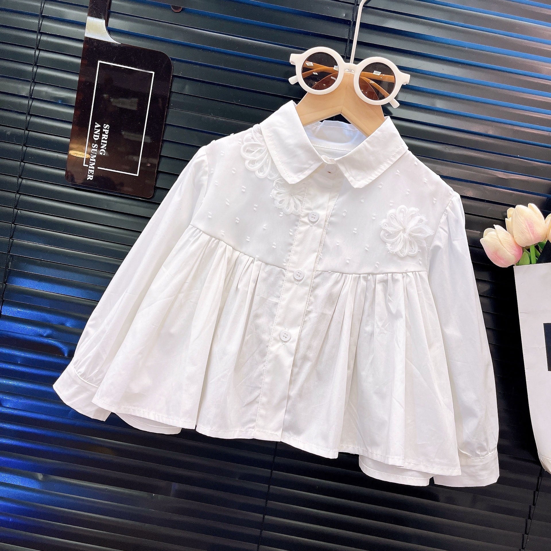 [363924] - One Set 2in1 Baju Setelan Atasan Blouse Lengan Panjang Bawahan Celana Panjang Cutbray Fashion Anak Cewek Perempuan - Motif Basic Colour White Top - BABYHOKI STORE - BABYHOKI STORE