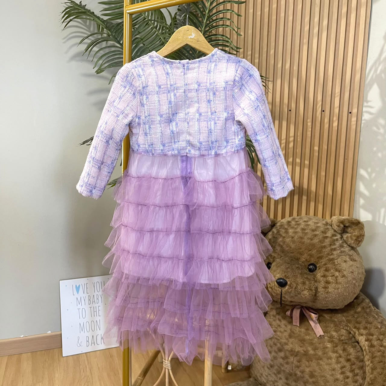 [363927] - Baju Dress Gaun Purple Lengan Panjang Fashion Anak Perempuan Cewek - Motif Pearl Ribbon - BABYHOKI STORE