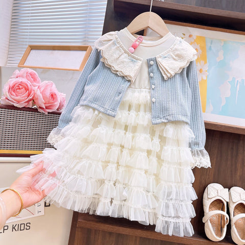 [363934] - One Set 2in1 Baju Setelan Dress Gaun Lengan Panjang Atasan Cardigan Vest Korean Fashion Anak Perempuan Cewek - Motif Cute Lace - BABYHOKI STORE - BABYHOKI STORE