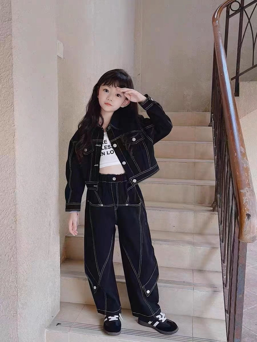 [363935] - One Set 2in1 Baju Setelan Atasan Jaket Lengan Panjang Bawahan Celana Panjang Kulot Korean Fashion Unique Anak Cewek Perempuan - Motif Solid Color - BABYHOKI STORE