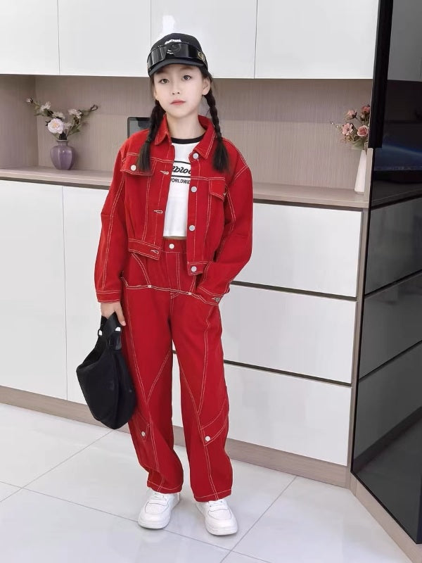 [363935] - One Set 2in1 Baju Setelan Atasan Jaket Lengan Panjang Bawahan Celana Panjang Kulot Korean Fashion Unique Anak Cewek Perempuan - Motif Solid Color - BABYHOKI STORE