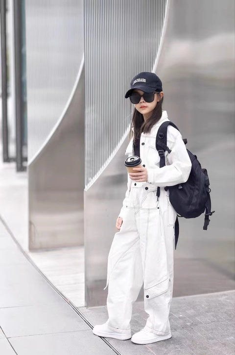 [363935] - Outfit Airport Bandara Traveling One Set 2in1 Baju Setelan Atasan Jaket Lengan Panjang Bawahan Celana Panjang Kulot Korean Fashion Unique Anak Cewek Perempuan - Motif Solid Color - BABYHOKI STORE
