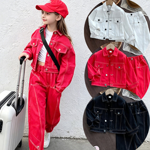 [363935] - One Set 2in1 Baju Setelan Atasan Jaket Lengan Panjang Bawahan Celana Panjang Kulot Korean Fashion Unique Anak Cewek Perempuan - Motif Solid Color - BABYHOKI STORE