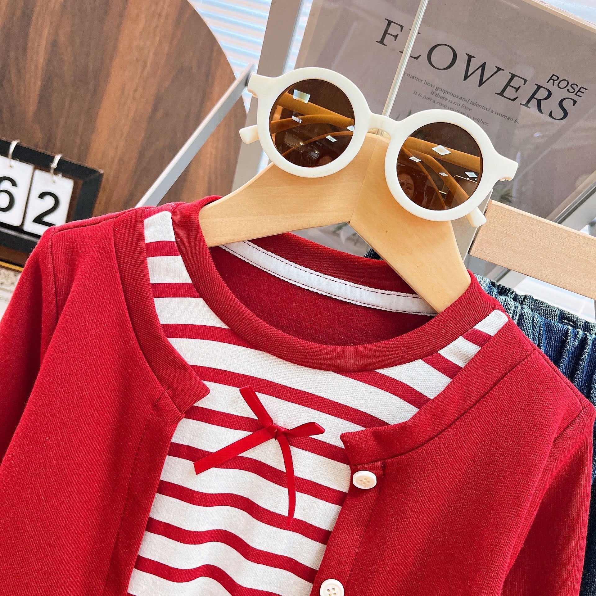 [363941] - One Set 2in1 Baju Setelan Atasan Cardi Lengan Panjang Bawahan Celana Panjang Jeans Kulot Fashion Korean Style Anak Cewek Perempuan - Motif Top Cute Bow - BABYHOKI STORE