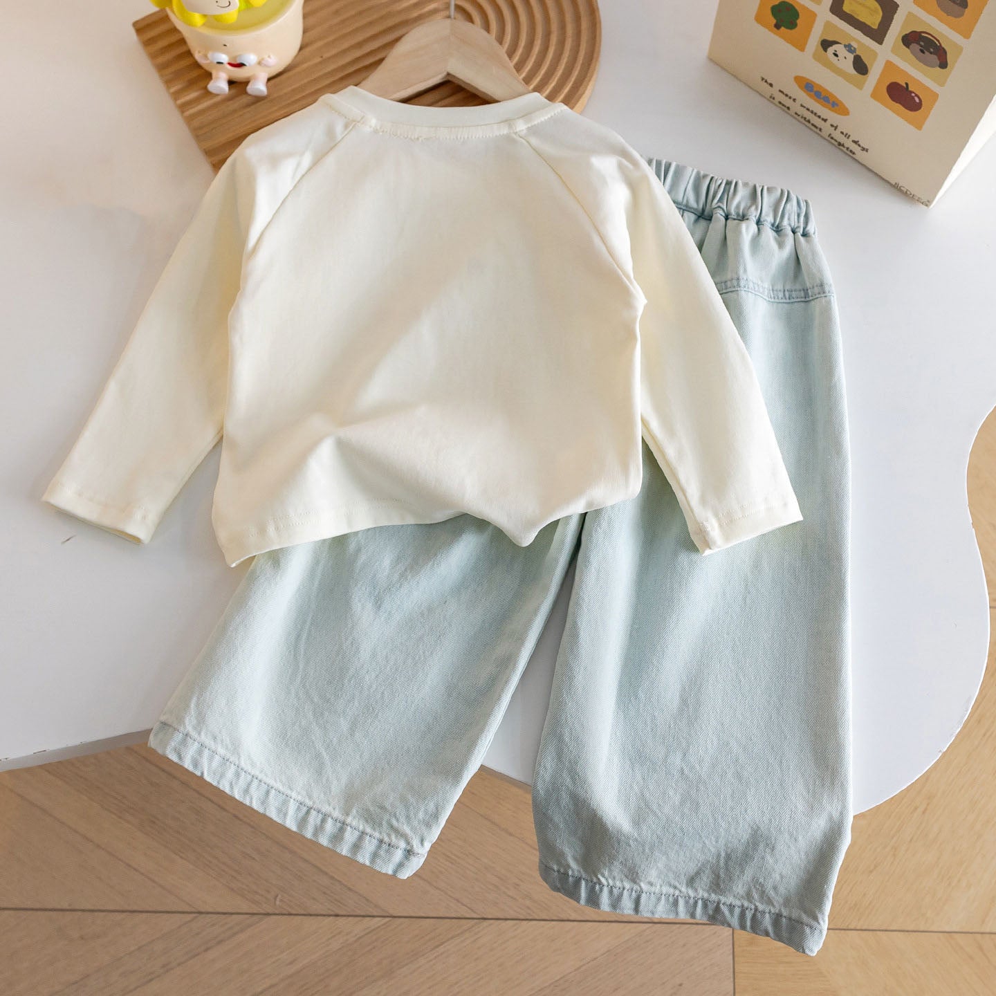 [363943] - One Set 2in1 Baju Setelan Atasan Kaos Lengan Panjang Bawahan Celana Panjang Jeans Kulot Fashion Korean Style Anak Cewek Perempuan - Motif Lovely Smile - BABYHOKI STORE