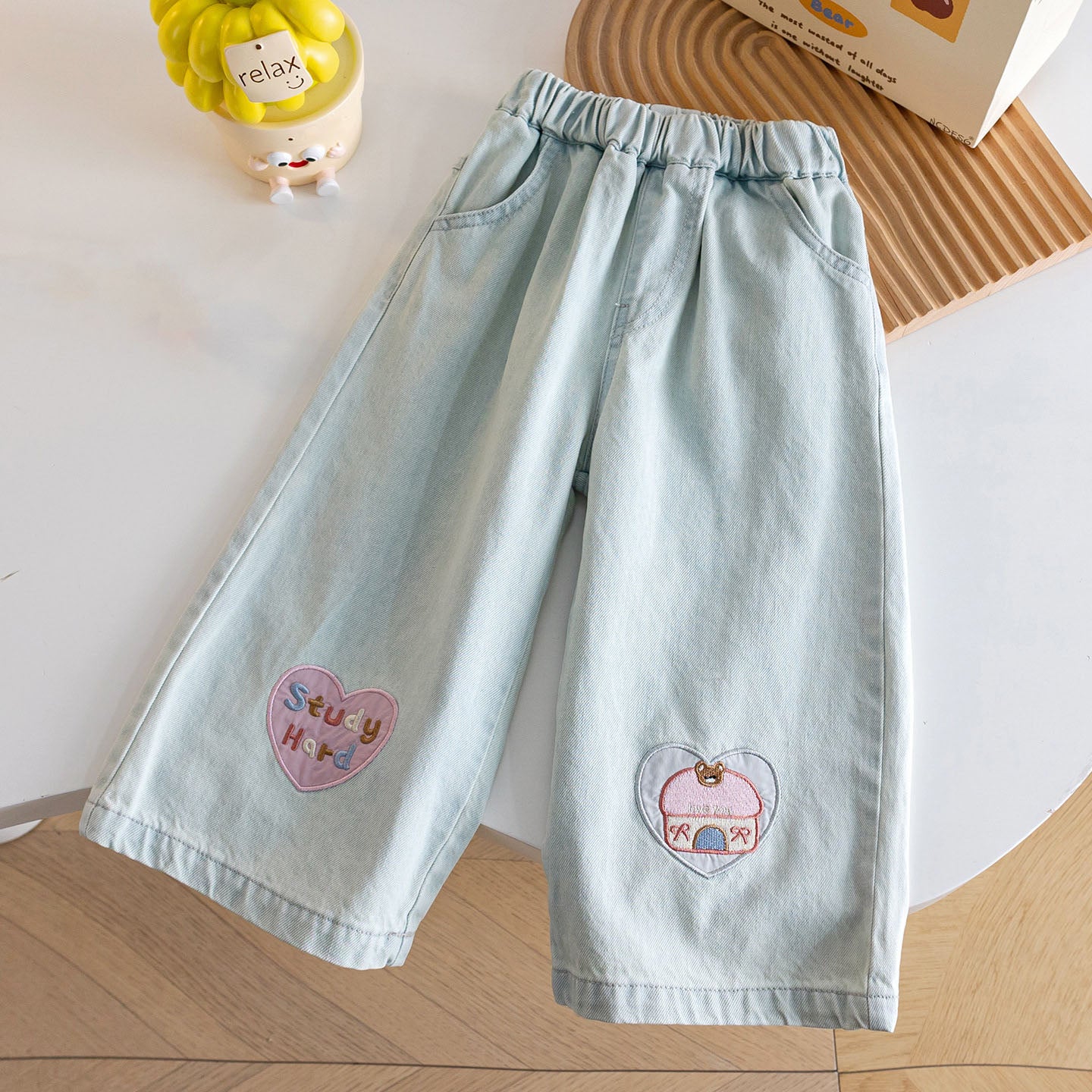 [363943] - One Set 2in1 Baju Setelan Atasan Kaos Lengan Panjang Bawahan Celana Panjang Jeans Kulot Fashion Korean Style Anak Cewek Perempuan - Motif Lovely Smile - BABYHOKI STORE