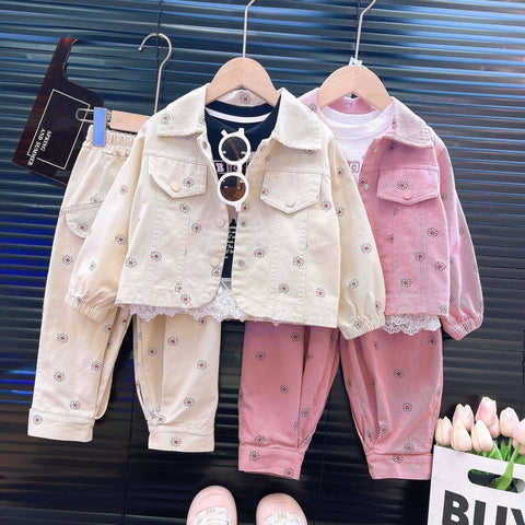 [363946] - One Set 2in1 Baju Setelan Atasan Jaket Jeans Lengan Panjang Bawahan Celana Panjang Jeans Fashion Korean Style Trendy Anak Cewek Perempuan - Motif Small Flower - BABYHOKI STORE - BABYHOKI STORE
