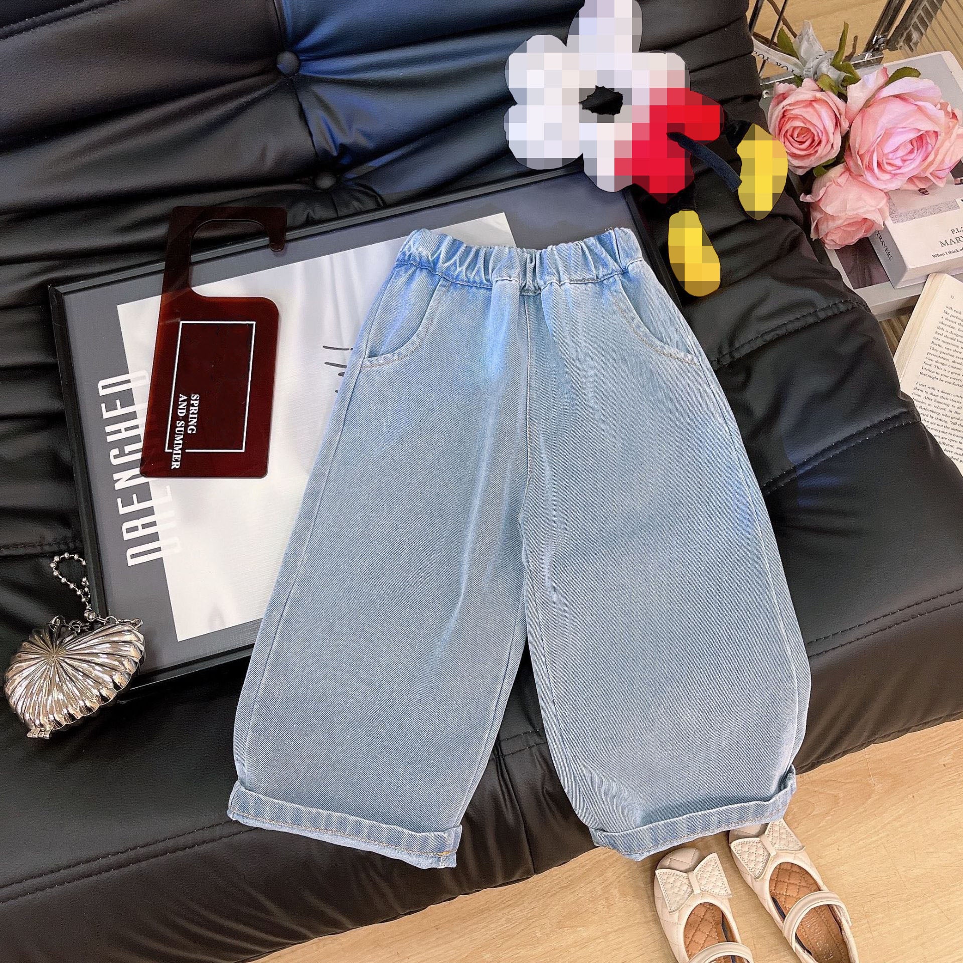 [363947] - One Set 3in1 Baju Setelan Atasan Blouse Lengan Panjang Vest Jeans Kutung Bawahan Celana Panjang Jeans Kulot Fashion Korean Style Trendy Anak Cewek Perempuan - Motif Cute Love Bow - BABYHOKI STORE