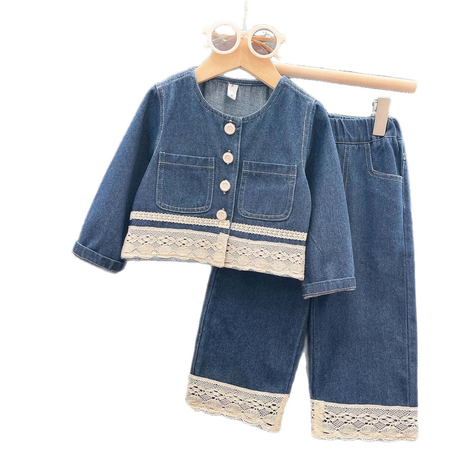 Translation missing: en.[363949] - One Set 2in1 Baju Setelan Atasan Jaket Jeans Lengan Panjang Bawahan Celana Panjang Jeans Kulot Fashion Korean Style Trendy Anak Cewek Perempuan - Motif Cute Lace - BABYHOKI STORE - BABYHOKI STORE: Girls - All Collections