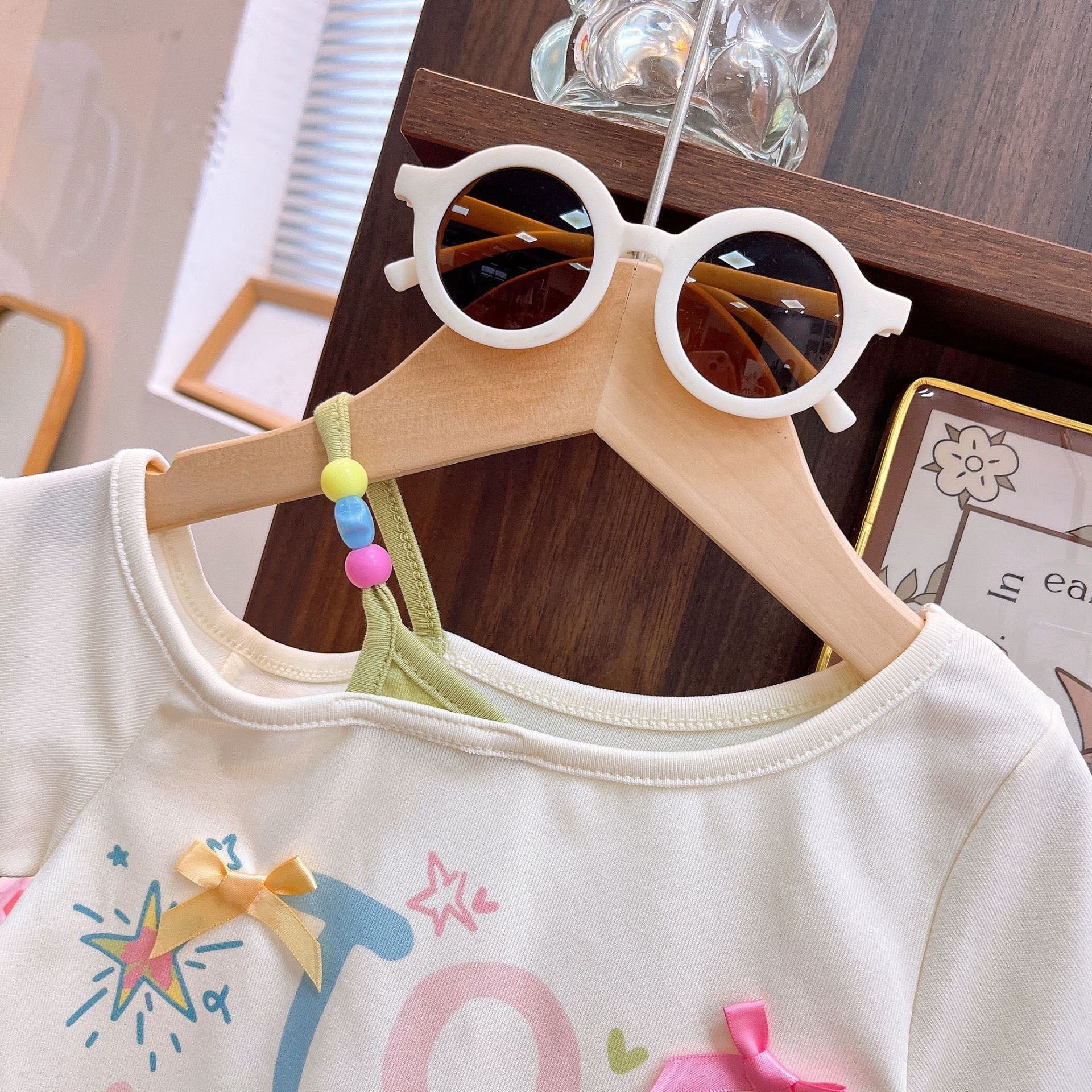 [363950] - One Set 2in1 Baju Setelan Atasan Kaos Lengan Pendek Bawahan Celana Rok Pendek Tutu Fashion Korean Style Trendy Anak Cewek Perempuan - Motif Small Ribbon & Star - BABYHOKI STORE