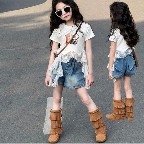 [363971] - One Set 2in1 Baju Setelan Atasan Kaos Lengan Pendek Bawahan Celana Pendek Korean Outfit Fashion Style Anak Cewek Perempuan - Motif 2 Cat - BABYHOKI STORE