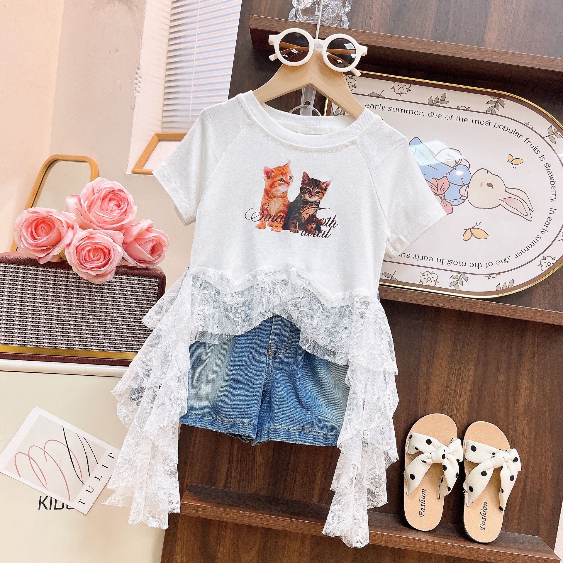 [363971] - One Set 2in1 Baju Setelan Atasan Kaos Lengan Pendek Bawahan Celana Pendek Korean Outfit Fashion Style Anak Cewek Perempuan - Motif 2 Cat - BABYHOKI STORE