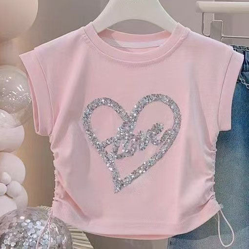 [363974] - One Set 2in1 Baju Setelan Atasan Kaos Lengan Pendek Bawahan Rok Pendek Korean Summer Fashion Style Anak Cewek Perempuan - Motif Love - BABYHOKI STORE