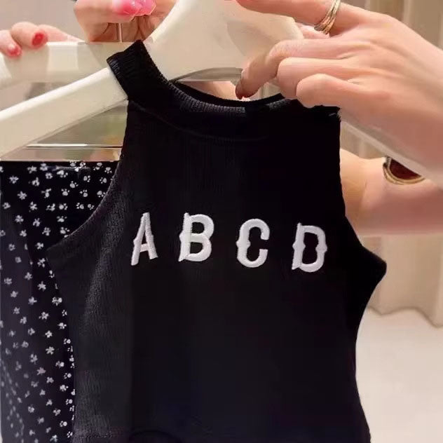 [363975] - One Set 2in1 Baju Setelan Atasan Lengan Kutung Bawahan Panjang Kulot Korean Style Fashion Style Anak Cewek Perempuan - Motif Alphabet - BABYHOKI STORE
