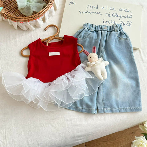 [363976] - One Set 2in1 Baju Setelan Atasan Ruffled Lengan Kutung Bawahan Panjang Kulot Korean Style Fashion Style Anak Cewek Perempuan - Motif Brukat Ruffled - BABYHOKI STORE